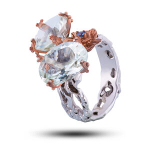 Кольцо, камни празиолит, сапфир, цаворит, размер 18,5