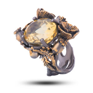 Кольцо «Маки», камни фианит, цитрин, шпинель, размер 17,5