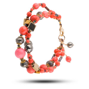 Браслет «Клементина», коралл, пирит, 18,5 см