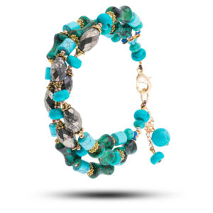 Браслет «Нефертити», камни бирюза, турквенит, пирит, 18 см