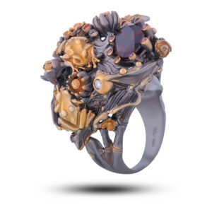 Кольцо «Лягушки», камни гранат, фианит, размер 17