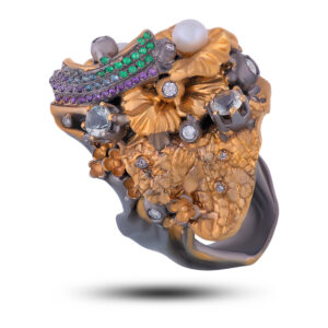 Кольцо, жемчуг, фианит, шпинель, размер 18,5