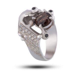 Кольцо, камни раухтопаз, шпинель, фианит, размер 18