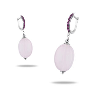 Серьги «Флор» с камнем розовый кварц