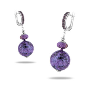 Серьги «Шарм», камни чароит, пирит