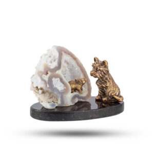 Фигурка «Терьер и мышь» из камня агат, 6 см