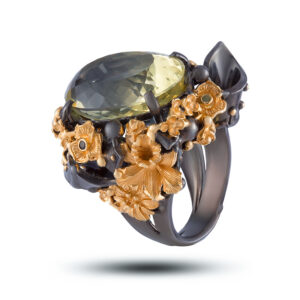Кольцо «Энергия солнца», камни кварц, раухтопаз, хризолит