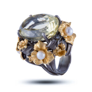 Кольцо «Солнечный день», гранат, жемчуг, кварц