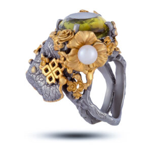 Кольцо «Желтый туман»,  жемчуг, цитрин, размер 18