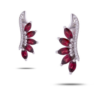 Серьги с камнями гранат, фианит