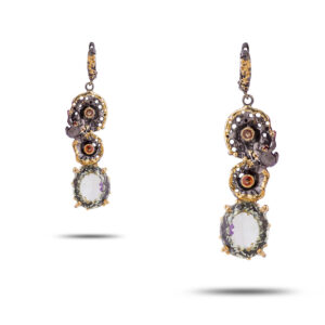 Серьги с камнями празиолит, гранат