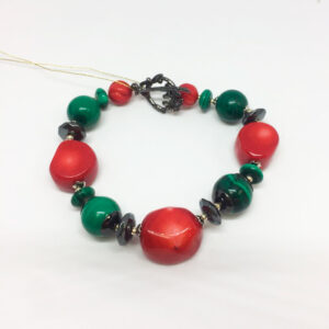 Браслет «Русская краса», коралл, малахит, 18 см