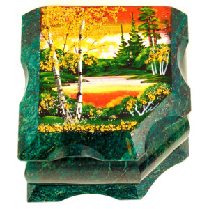 Шкатулка «Закат на озере», камень змеевик, 10 см