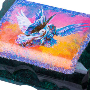 Шкатулка «Голуби», камень змеевик, 24 см