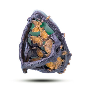 Кольцо «Лягушата», камень жадеит, размер 18