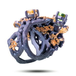 Кольцо «Райский сад», камни топаз, аметист, цитрин, хризолит, фианит, размер 17