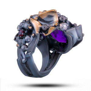 Кольцо «Фейерверк», камни аметист, раухтопаз, гранат, фианит, размер 17,5