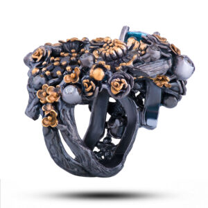 Кольцо «Райский сад», камни топаз, шпинель, фианит, размер 16