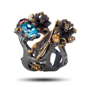 Кольцо «Орхидеи», камни топаз, фианит, гранат, размер 17,5