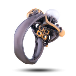 Кольцо «Якорь», жемчуг, фианит, размер 17,5