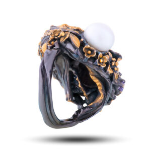 Кольцо «Ракушка», аметист, жемчуг, размер 17