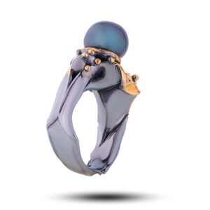 Кольцо «Черная жемчужина», жемчуг, фианит, размер 17,5