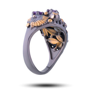 Кольцо «Ракушки», камни аметист, фианит, размер 17,25