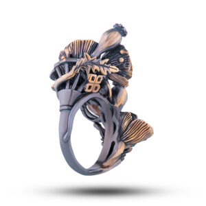 Кольцо «Маки», камни шпинель, раухтопаз, размер 17,75