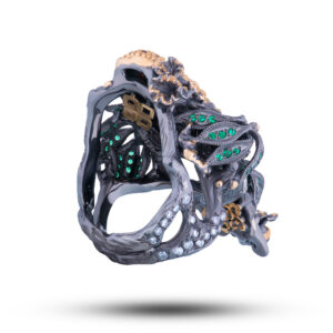 Кольцо «Попугай», камни фианит, шпинель, размер 18