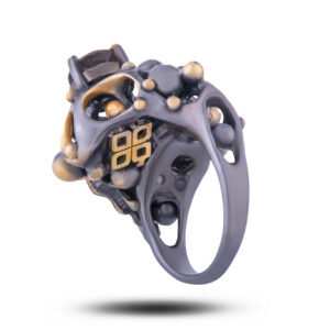 Кольцо с камнями раухтопазом и топазом, фианитами Дары моря, размер 17,25