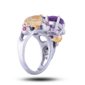 Кольцо «Морской бриз», камни аметист, фианит, размер 17,5