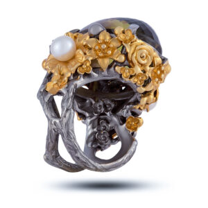 Кольцо «Лунное затмение», жемчуг, цитрин, размер 17