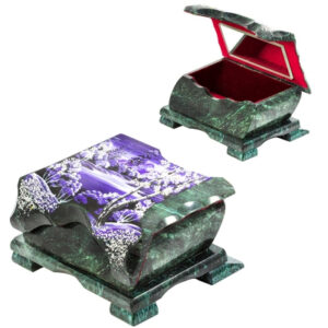 Ларец «Зимний пейзаж», камни змеевик, кварц, 155 мм