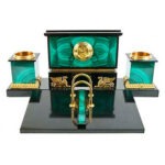 Настольный набор "Вдохновение" Камень малахит и долерит. Литьё бронза, позолота, ручная работа