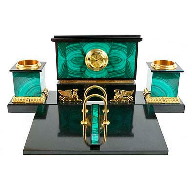 Настольный набор "Вдохновение" Камень малахит и долерит. Литьё бронза, позолота, ручная работа