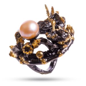 Кольцо «Колибри», жемчуг, хризолит, фианит, размер 18