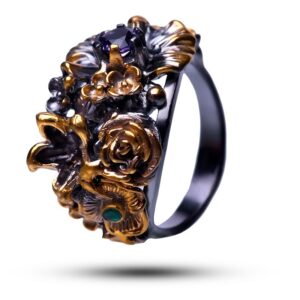 Кольцо «Розы», камни аметист, шпинель, размер 18