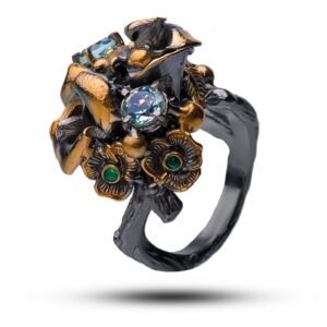 Кольцо «Розали» натуральные камни празиолит, шпинель