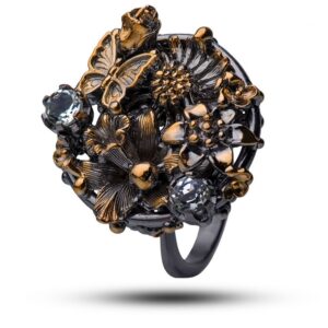 Кольцо «Цветочная поляна», драгоценный камень празиолит