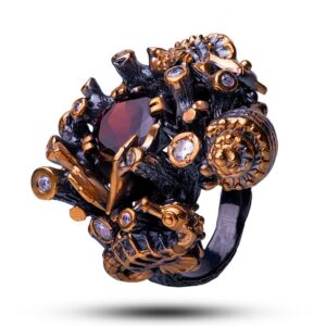 Кольцо «Атолл» камни гранат, фианит