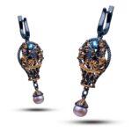 Серьги из серебра с жемчугом и топазом Корзинка