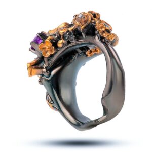 Кольцо «Флора», драгоценные камни аметист, фианит