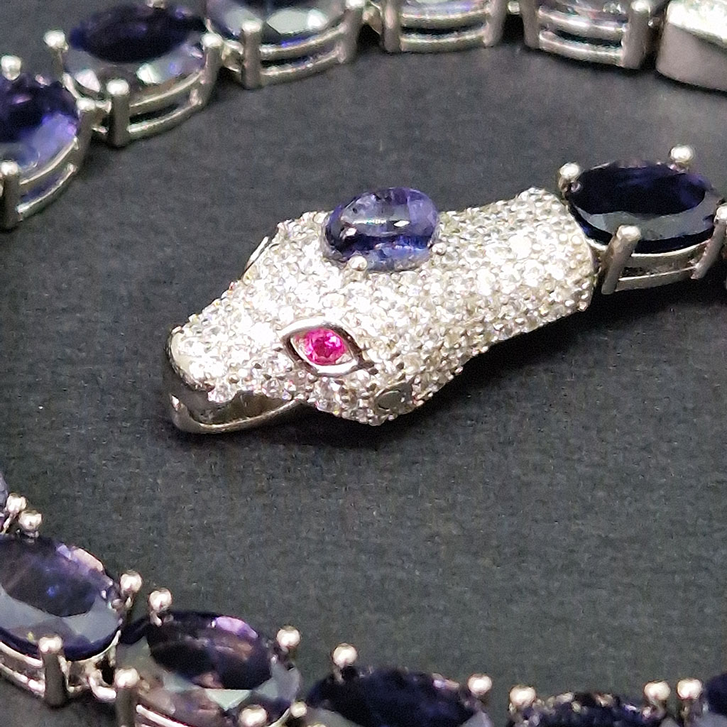 Браслет "Хозяйка медной горы", камни танзанит, корунд, рубин, Арт. НГ-12744