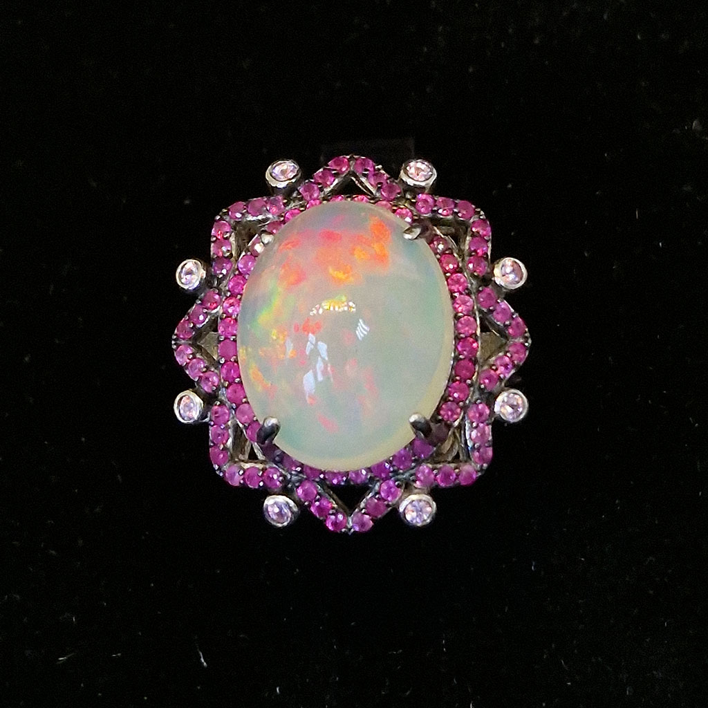 Кольцо НГ-6594, камни опал, шпинель, размер 19,5