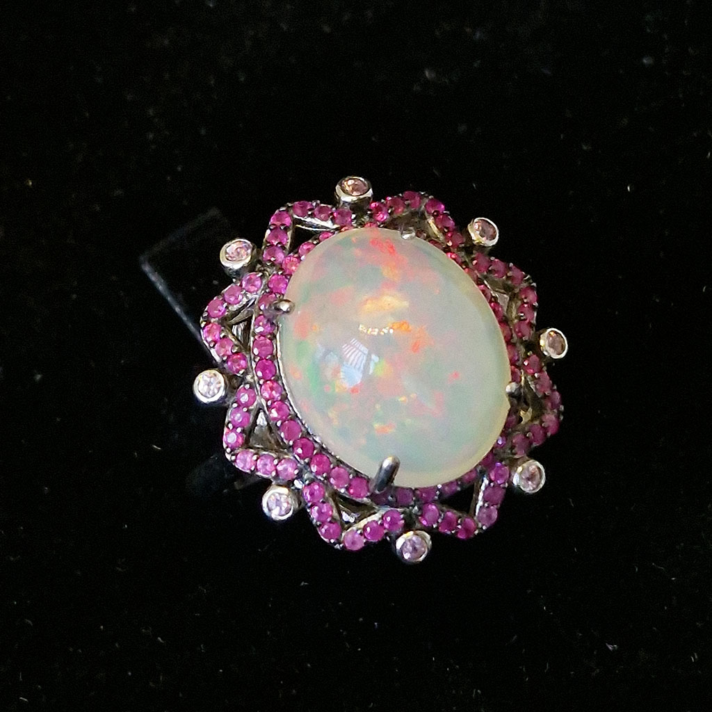 Кольцо НГ-6594, камни опал, шпинель, размер 19,5