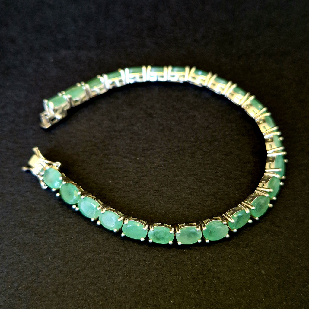 Браслет НГ-7256, камни берилл, изумруд, 18 см