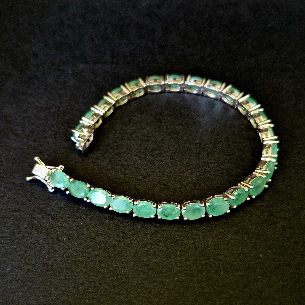 Браслет НГ-7256, камни берилл, изумруд, 18 см