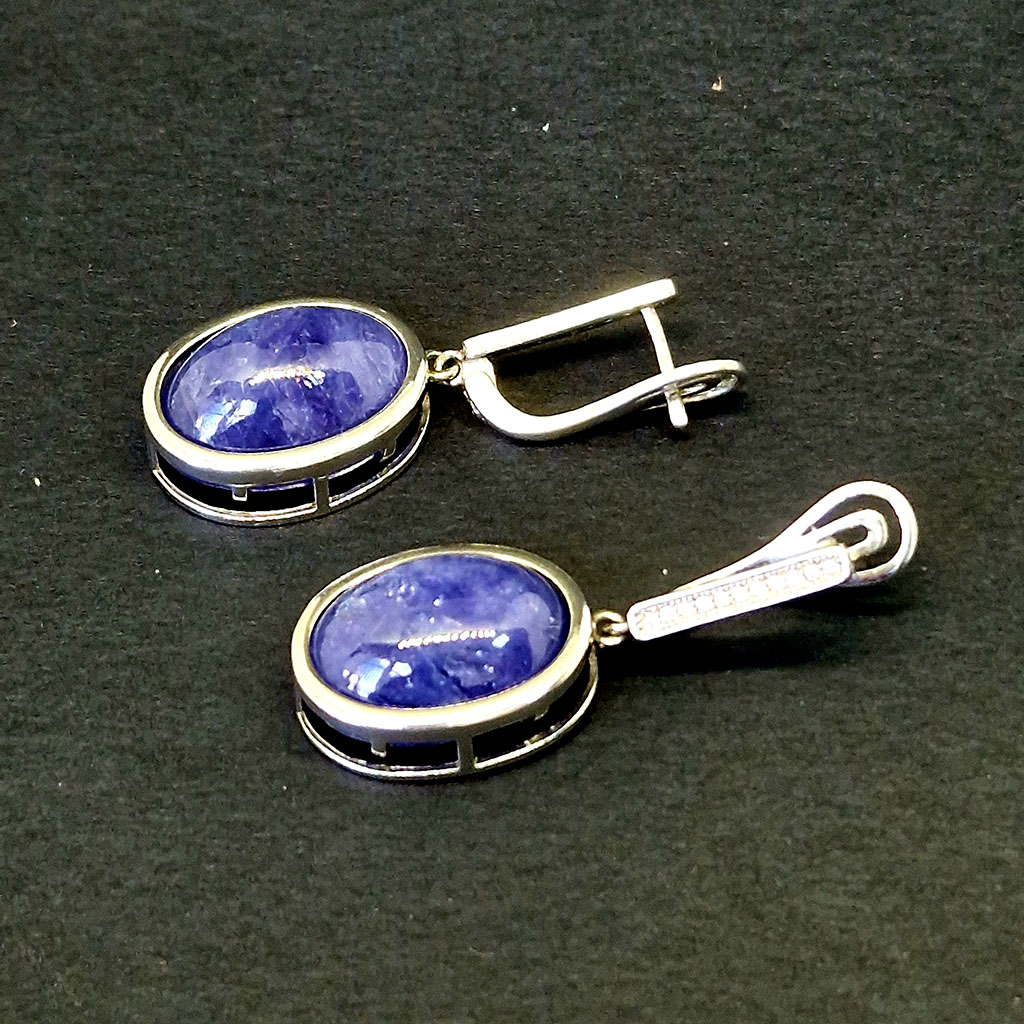 Серьги НГ-7748, камень танзанит, серебро