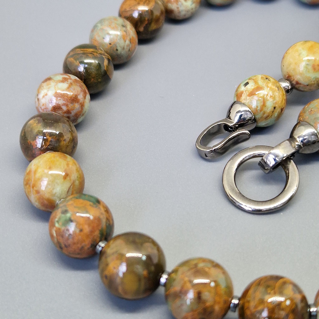 Колье Аида-9878, камни яшма, гематит, 45 см