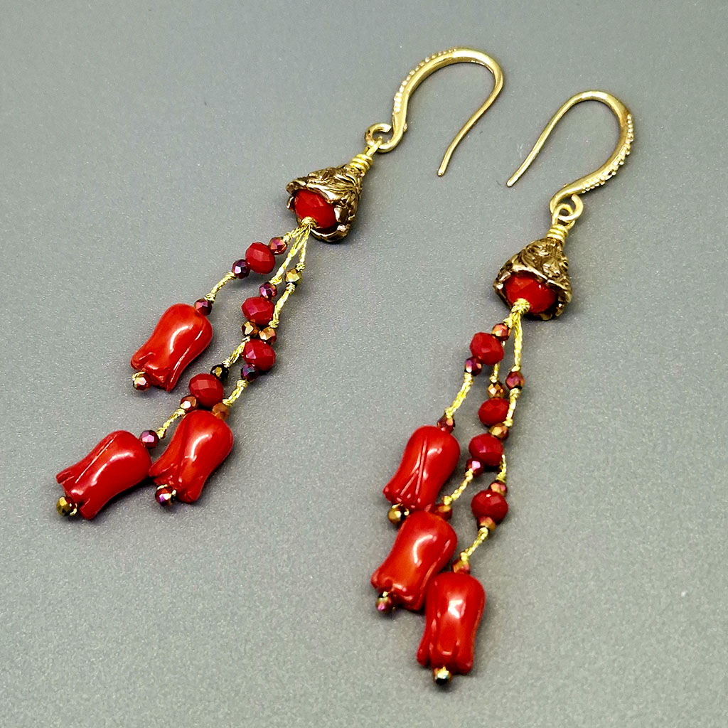 Серьги Аида-9534, камень коралл